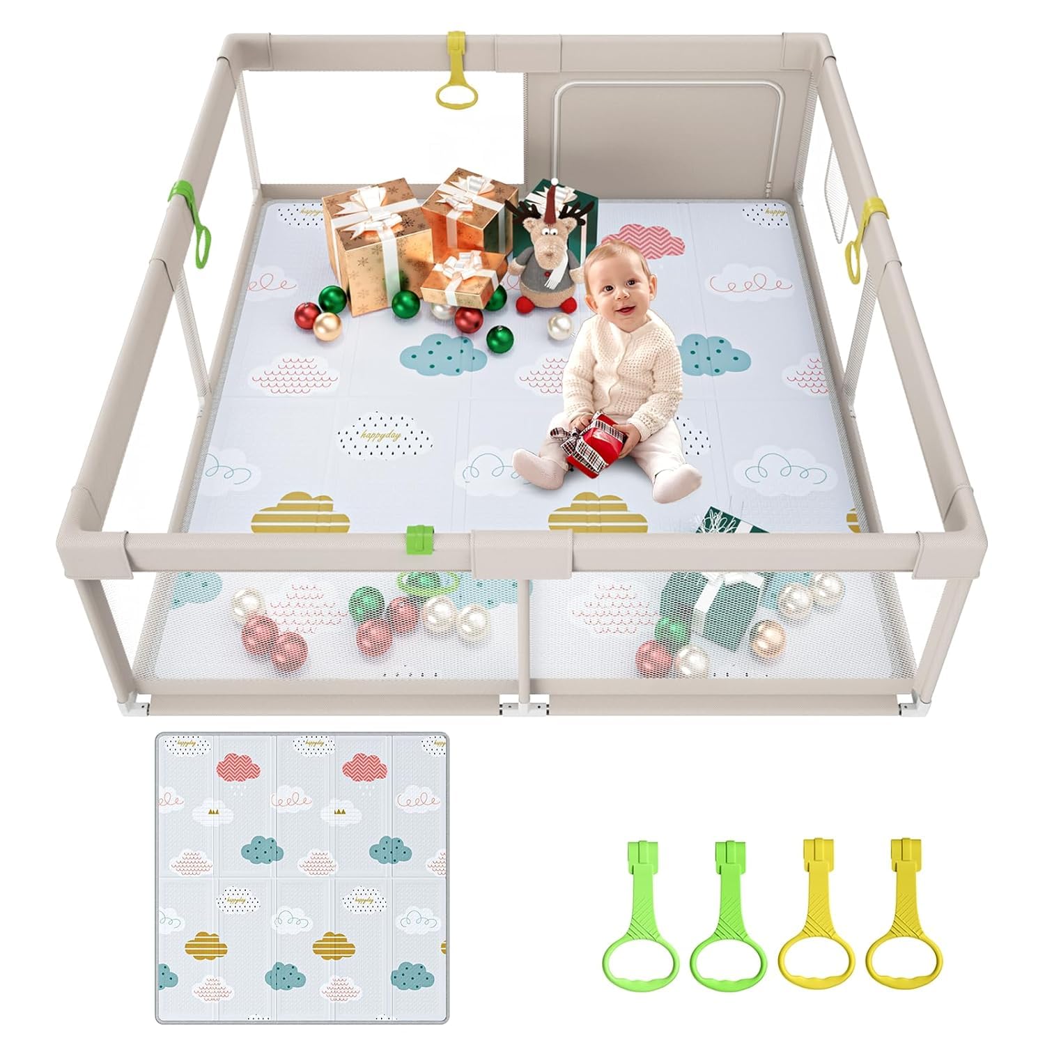 Fodoss Baby Playpen with Mat - Extra Large 59x59in Playpen