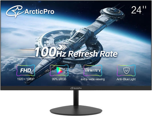 ArcticPro 24 FHD 1080p Monitor: 100Hz Refresh, Sleek Frameless Design