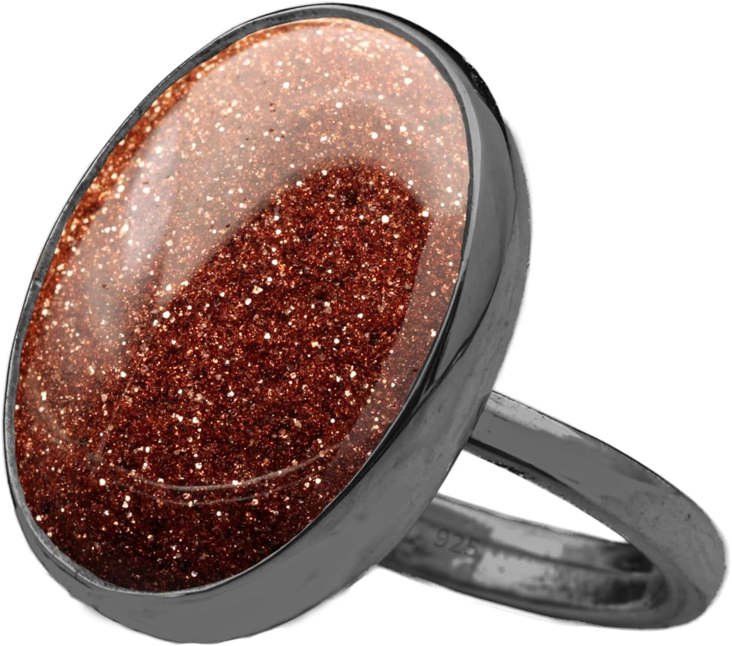 Natural Labradorite Crystal Ring in Black Oxidized Silver