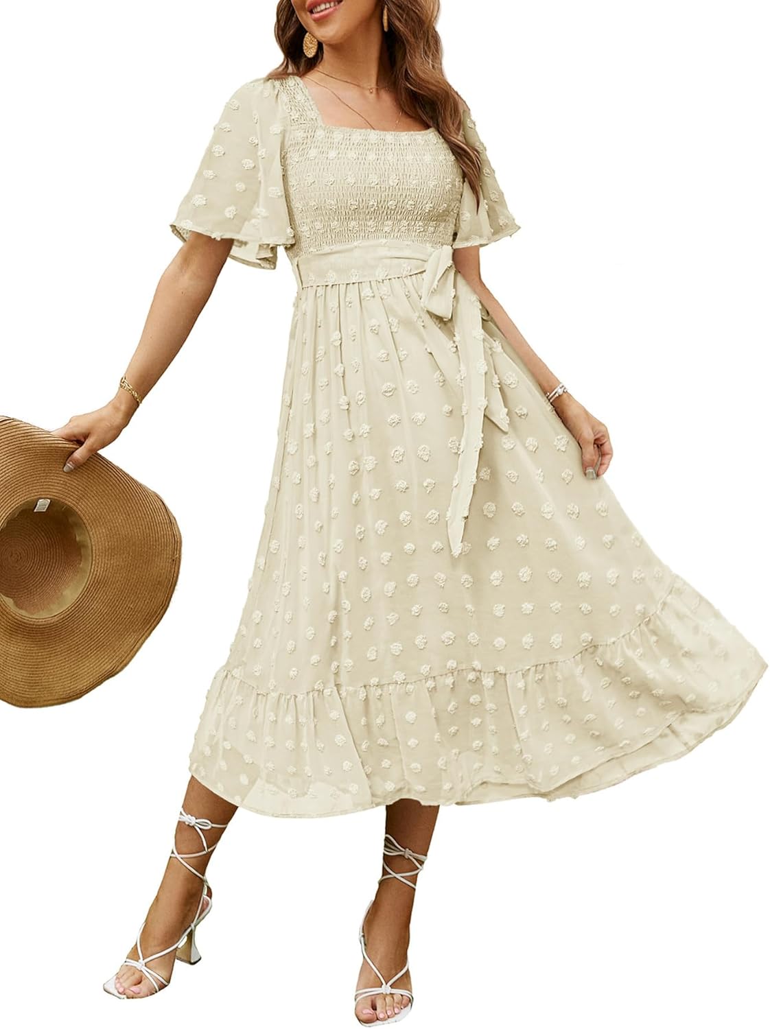 Amegoya Women's Boho Flowy Long Sleeve Midi Dress for Weddings