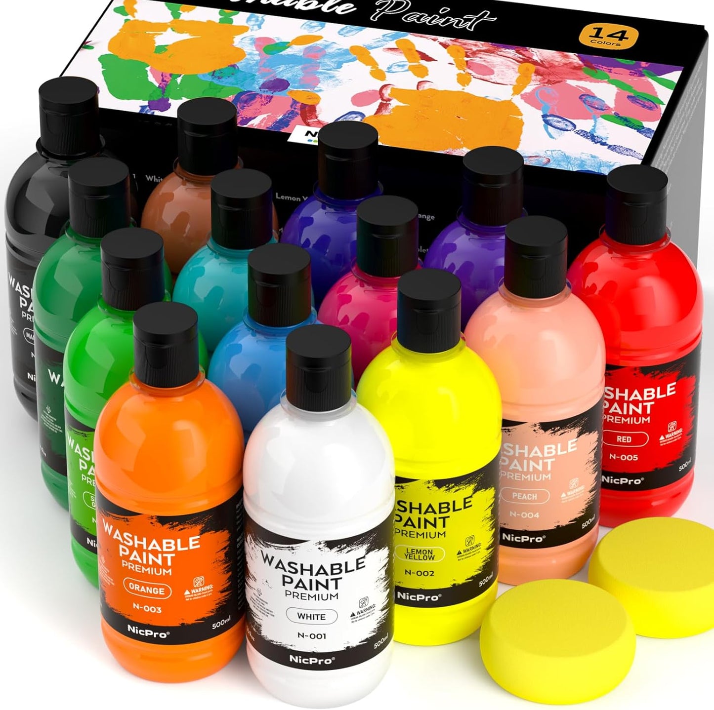 Nicpro 14 Colors Large Washable Paint Set for Kids Art Projects