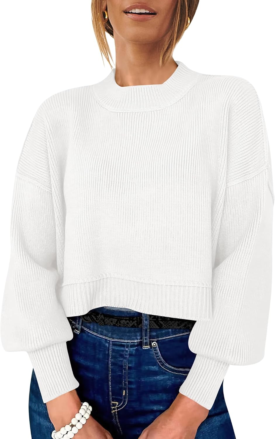 Womens Cropped Sweaters Oversized Crewneck for Fall Fashion