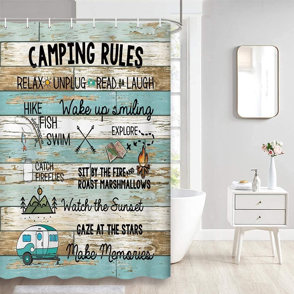 Rustic Farmhouse Camping Shower Curtain: Happy Camp Vibes