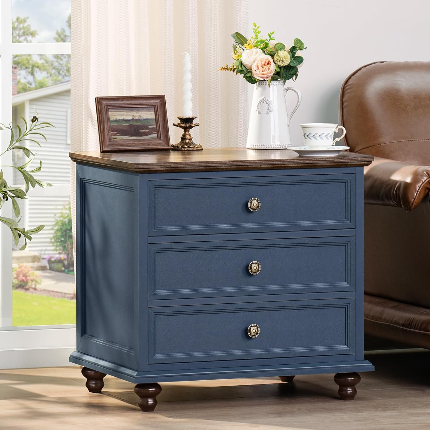 Farmhouse Night Stand with 3 Drawers for Bedroom and Living Room