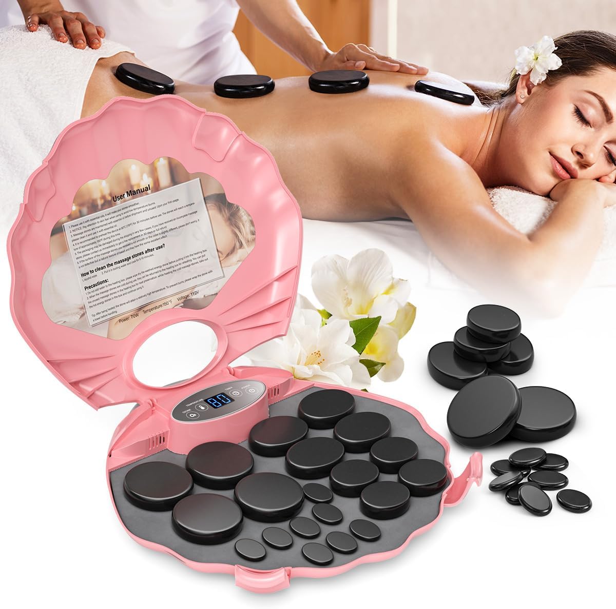 Hot Stones Massage Set for Relaxation and Pain Relief Therapy