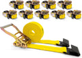 Flat Hook Ratchet Straps 2 in x 30 ft (10-Pack) - Heavy Duty Tie Downs