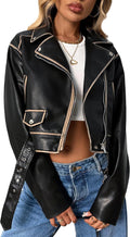 Faux Leather Cropped Biker Jacket - Chic Distressed Short Coat