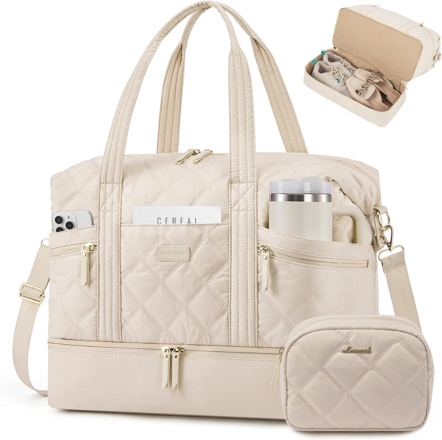 LOVEVOOK Extra Large Travel Duffle Bag for Women with Shoe Compartment