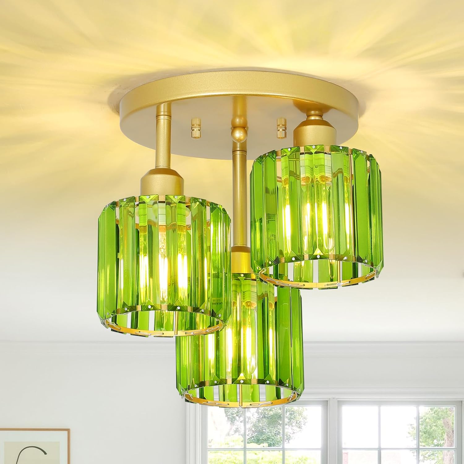 Green Crystal Close to Ceiling Light Fixtures for Modern Spaces