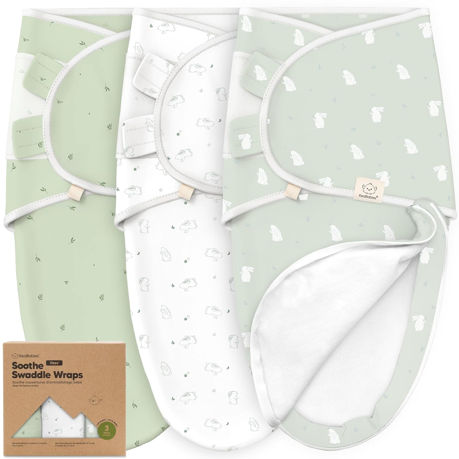 KeaBabies 3-Pack Soft Swaddle Sleep Sacks