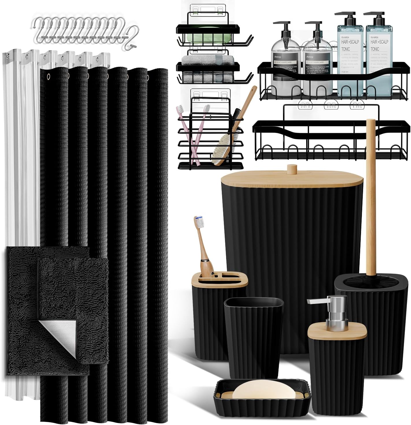 27PC Bathroom Accessories Set with Shower Caddy and Rugs