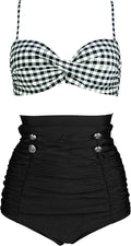 Retro Polka Dot Twisted Front High Waisted Bikini Set - Vintage Style