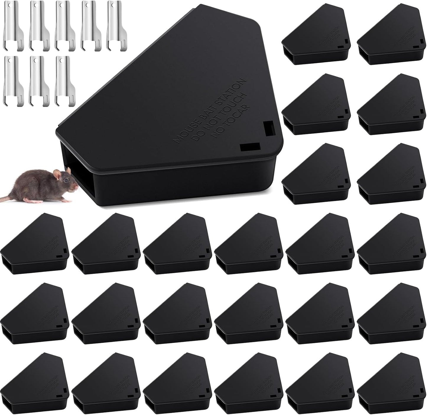 Qualirey 24 Pcs Mice Station with Key Triangle Bait Box