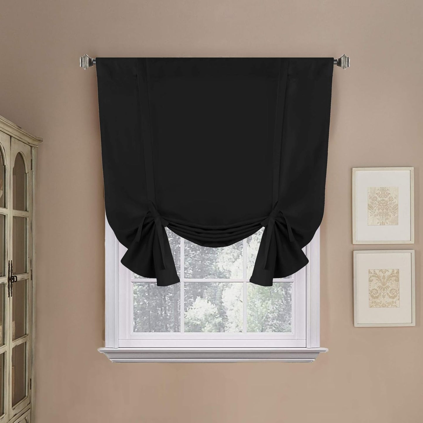 Jet Black Bathroom Tie-Up Shade - 42x63 - Set of 1