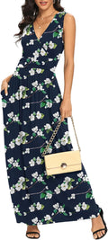 LILBETTER Women Sleeveless Deep V Neck Loose Long Maxi Casual Dress we