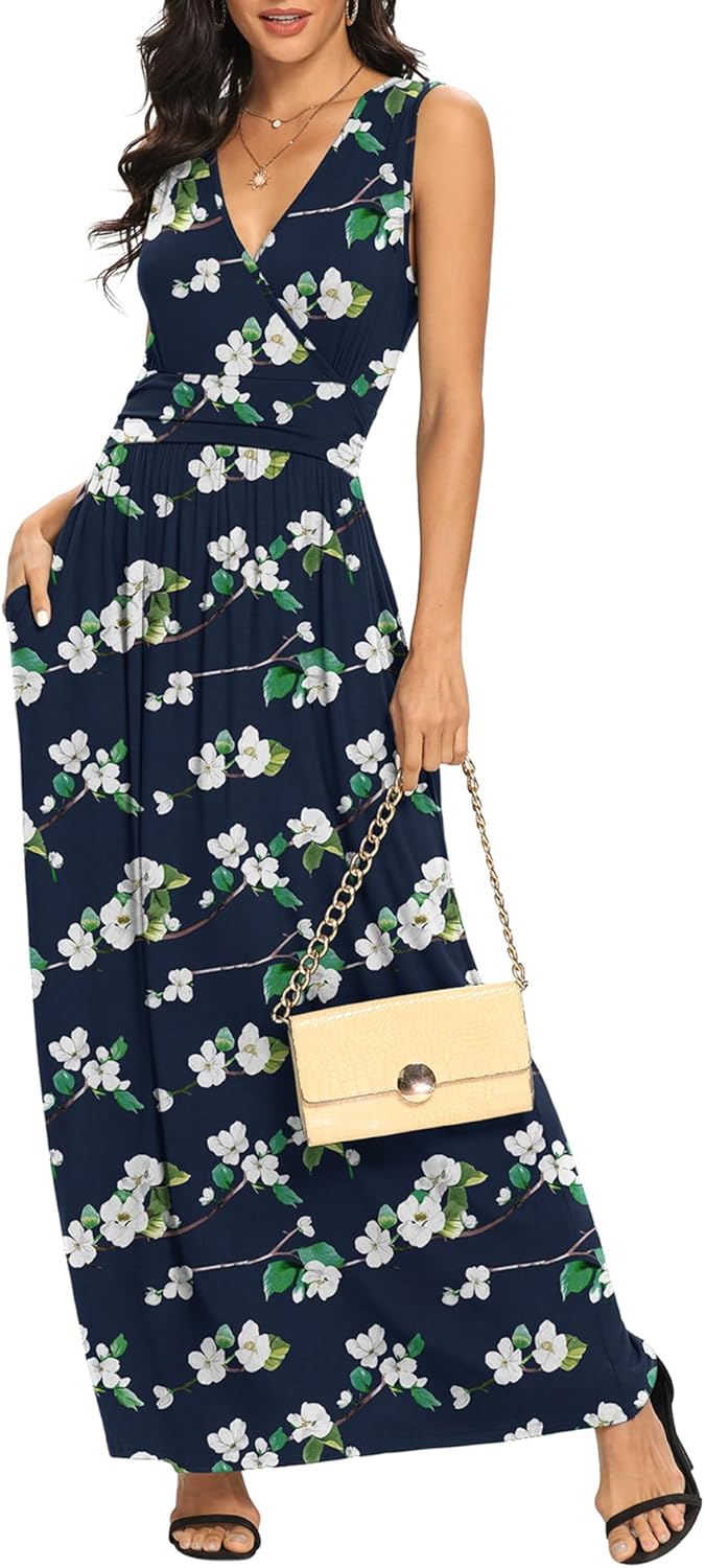 LILBETTER Women Sleeveless Deep V Neck Maxi Casual Dress Review