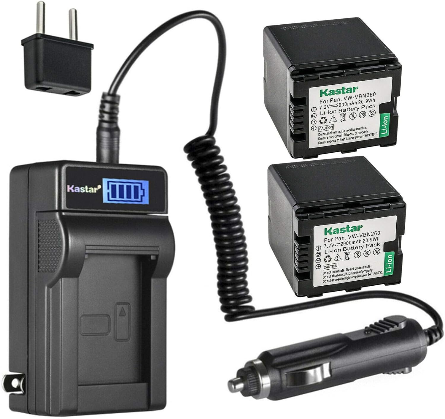 Kastar 2-Pack VW-VBN260 Battery and LCD Charger for Panasonic