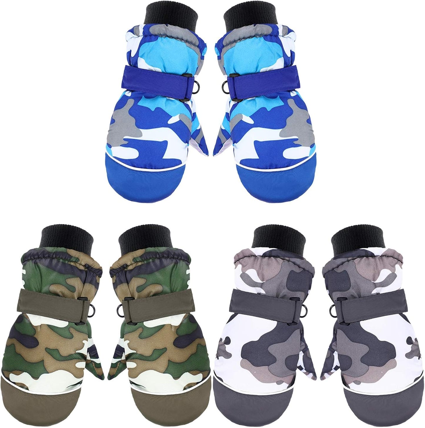 Thicken Warm Waterproof Kids Snow Mittens - 3 Pairs