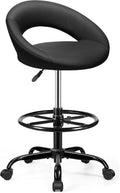 Office Drafting Chair - Adjustable Rolling Bar Stool with Back Support