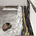 Black Gold Marble Kitchen Mat and Rugs 2 Pieces - Anti Fatigue Comfort