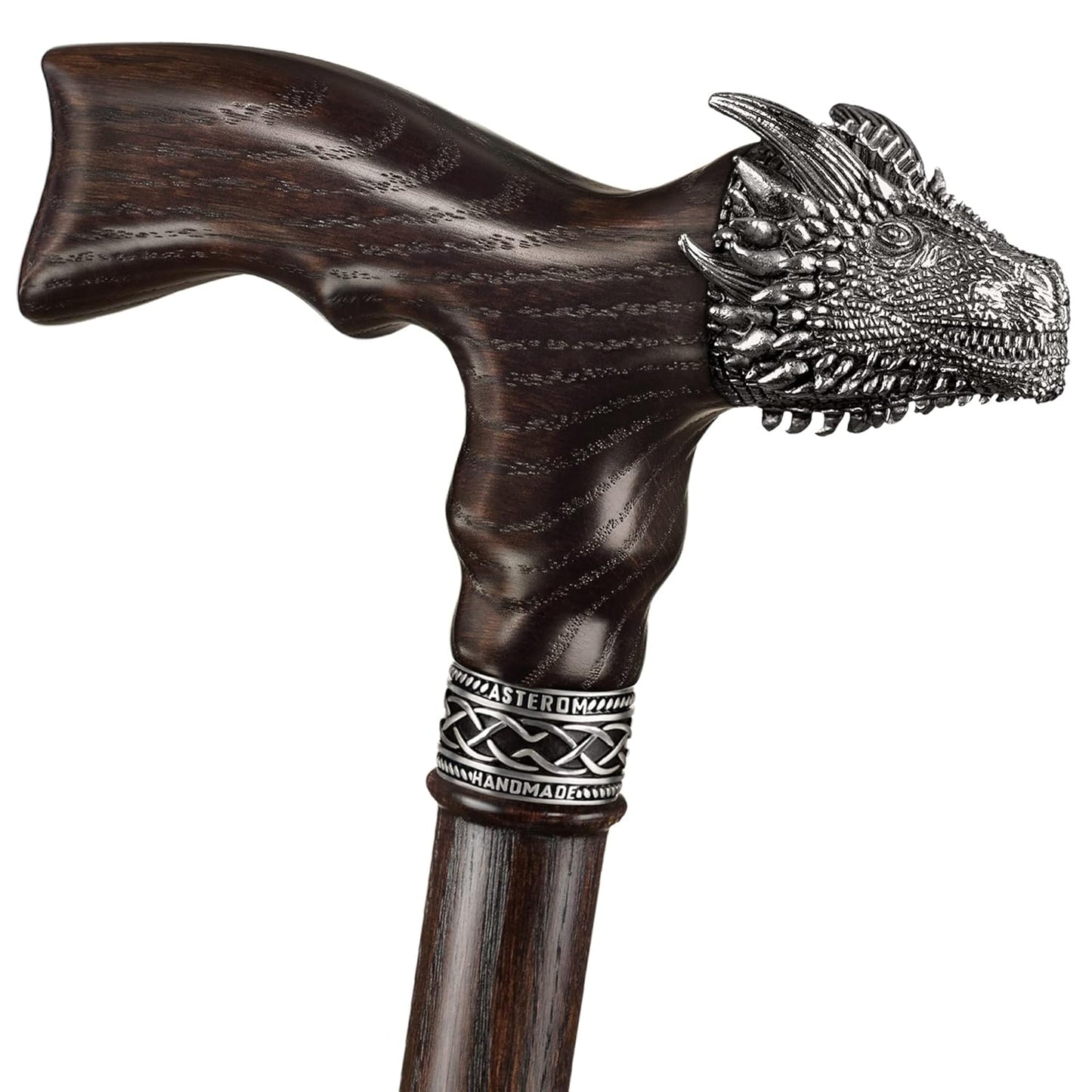 Asterom Handmade Wooden Walking Cane with Unique Dragon Head