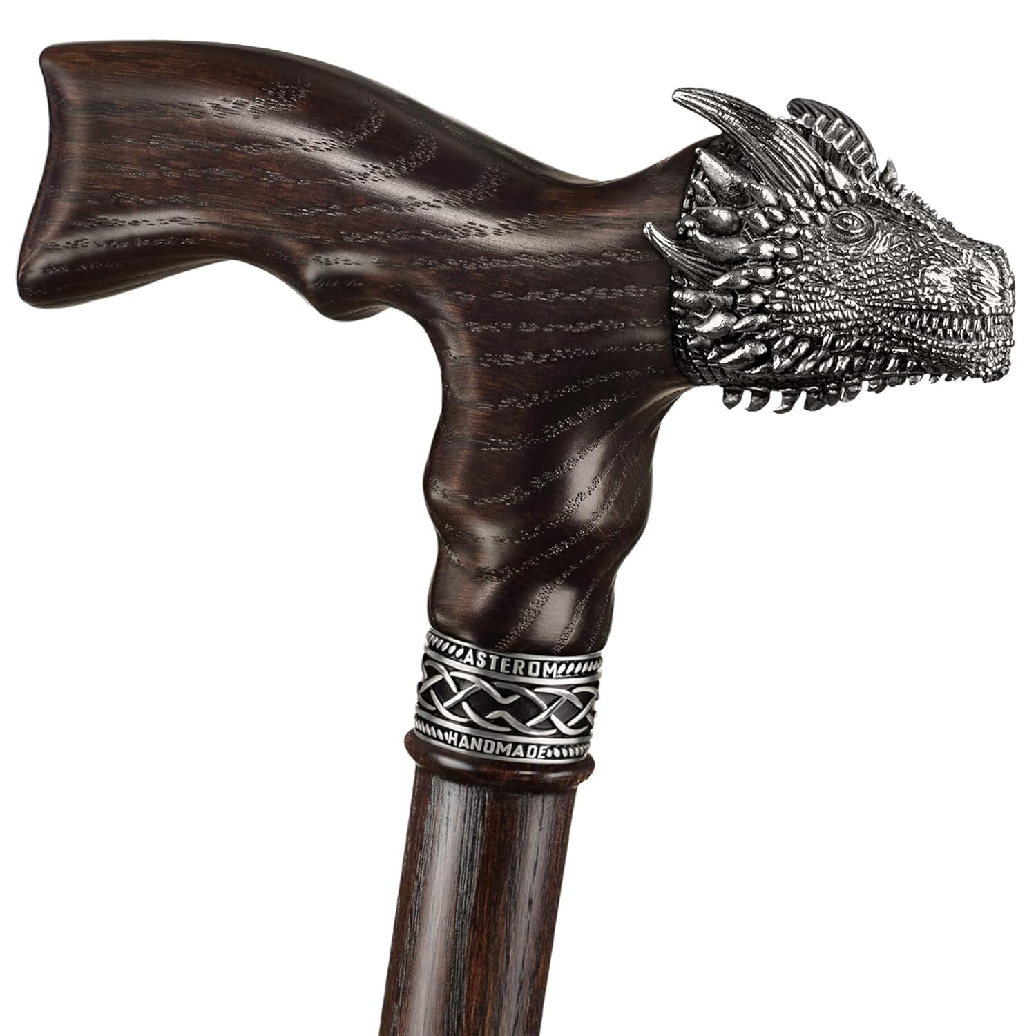 Asterom Handmade Wooden Walking Cane with Unique Dragon Head