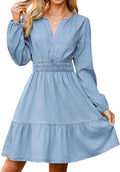 Womens Fall Denim Dress with Smocked Waist and Tiered Hem - Flowy