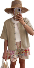Women's Lightweight Short Sleeve Cardigan Sweater - Breathable Knit