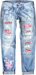 Astylish Womens Plaid Patch Ripped Boyfriend Distressed (Style 15SK)