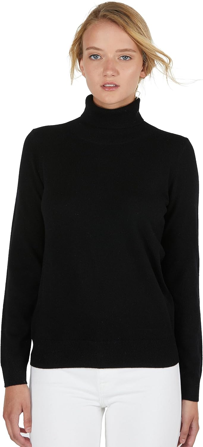 100% Pure Cashmere Long Sleeve Turtleneck Sweater for Women