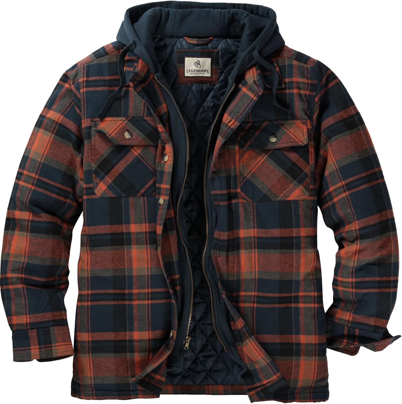 Legendary Whitetails Men's Quilted Flannel Shirt Jacket with Hood