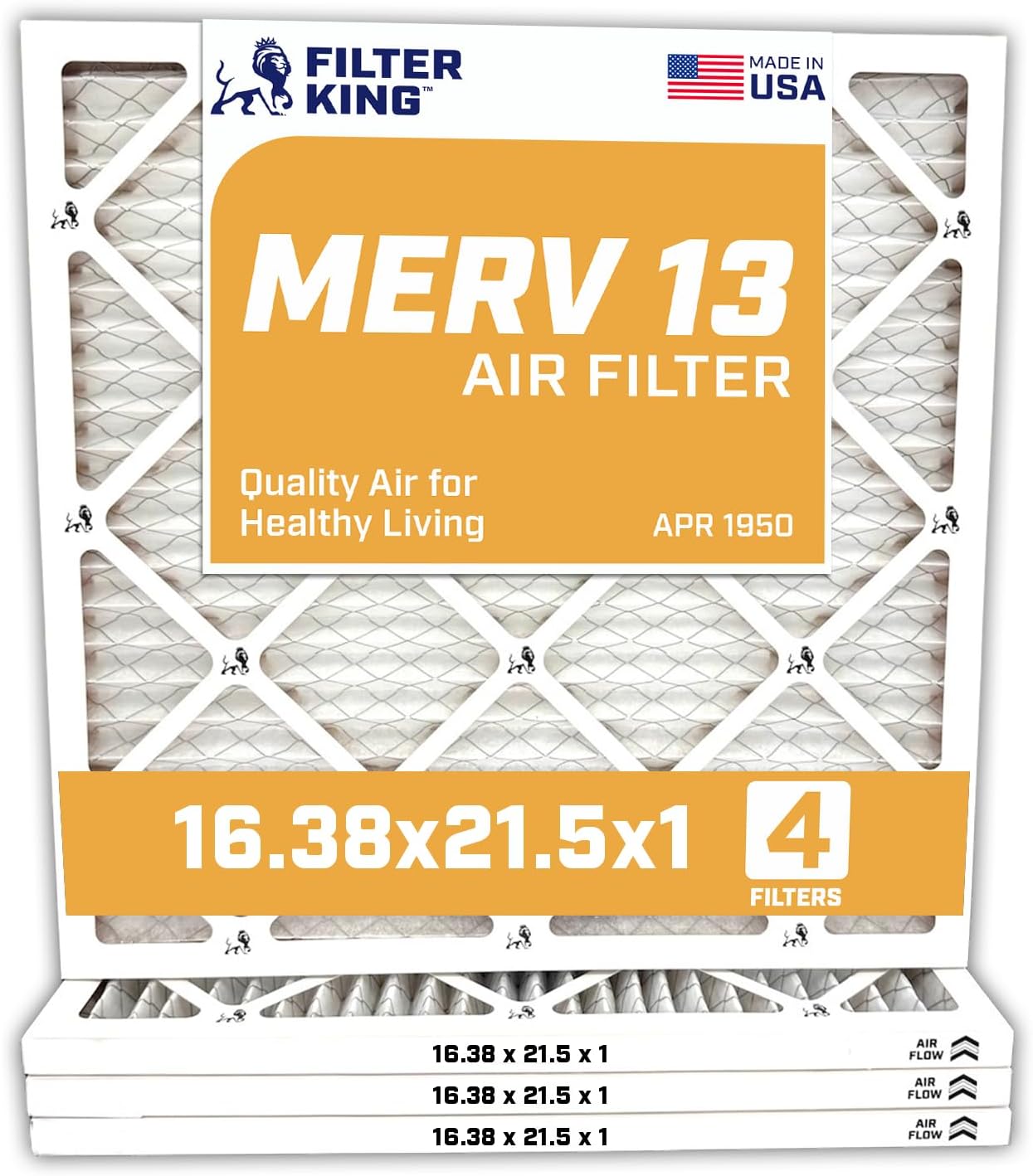 MERV 13 Air Filter 16.38x21.5x1 - 4-Pack for HVAC Systems