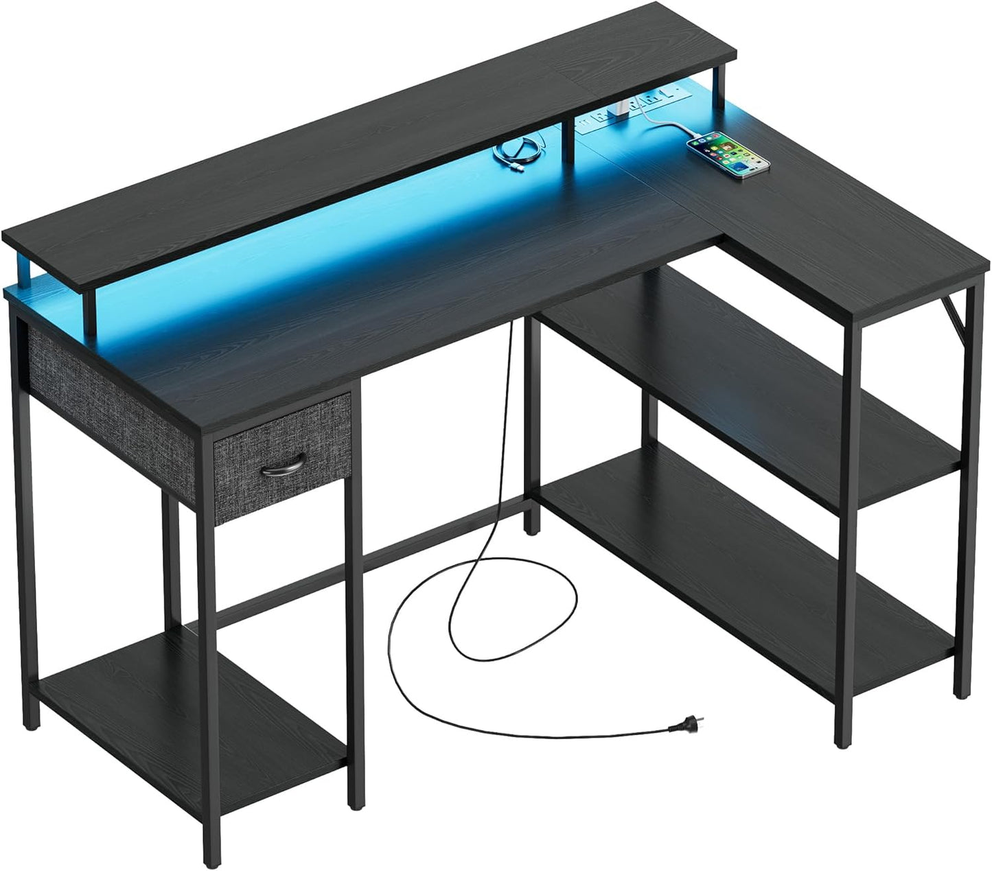 Homall L-Shaped Gaming Desk with LED Lights & Power Outlets - Ultimate Gamer's Setup