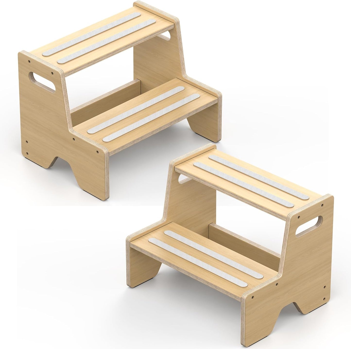 Sturdy Wooden 2-Step Stool for Toddler with Anti-Slip Surface