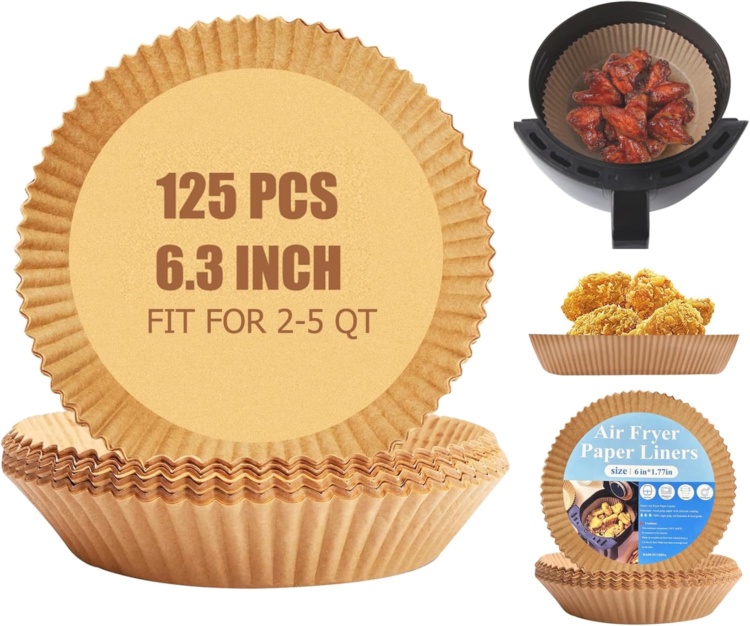 Non-Stick Air Fryer Liners 125PCS - Oil-Proof Parchment Paper