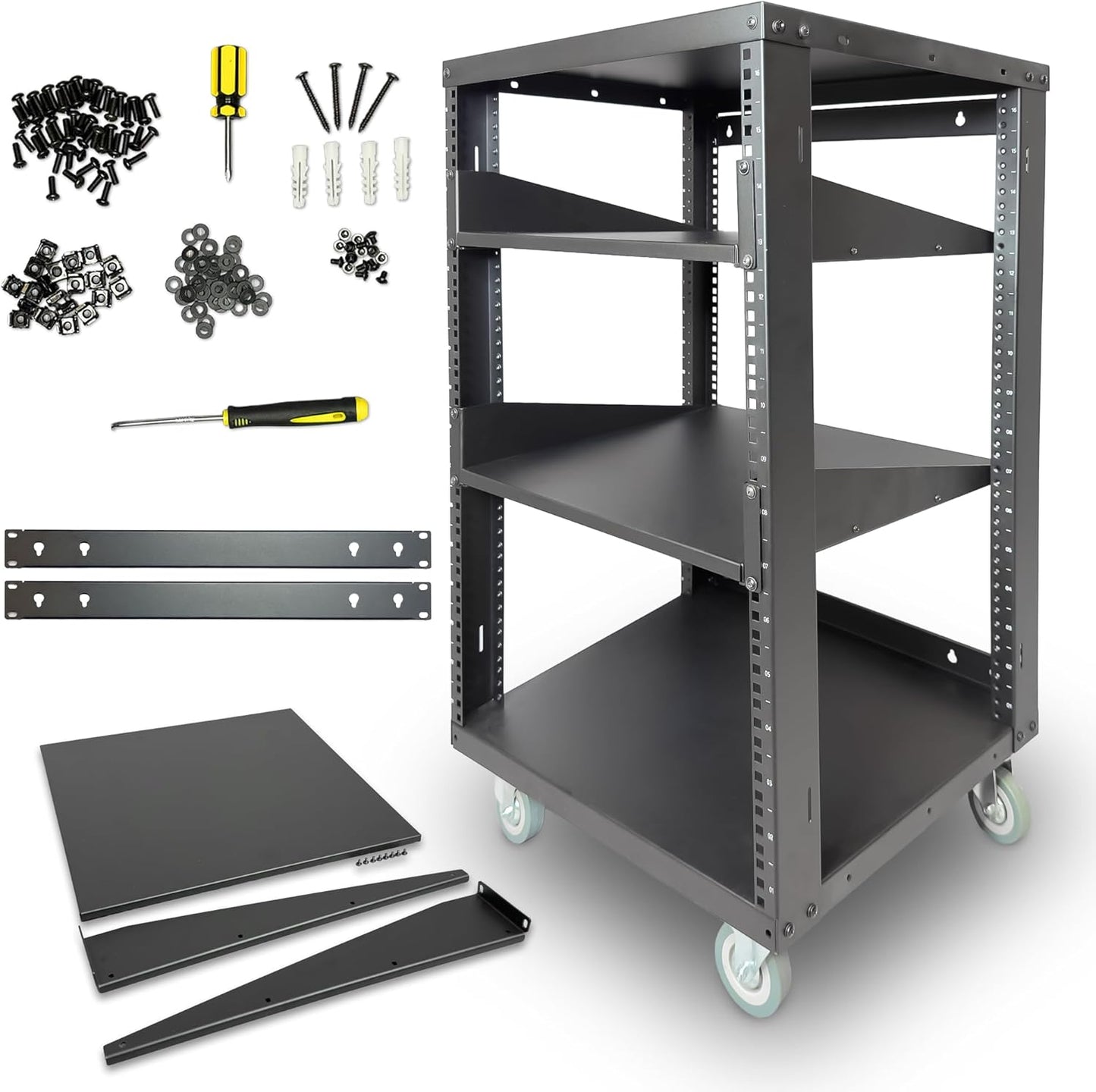 AxcessAbles 16U Open Frame Network Rack with Caster Wheels