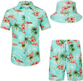 Men's Flower Hawaiian Shirt and Shorts Set - Lightweight Beachwear