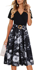 Women's Criss-Cross V Neck Fit and Flare Tea Dress - Flattering left