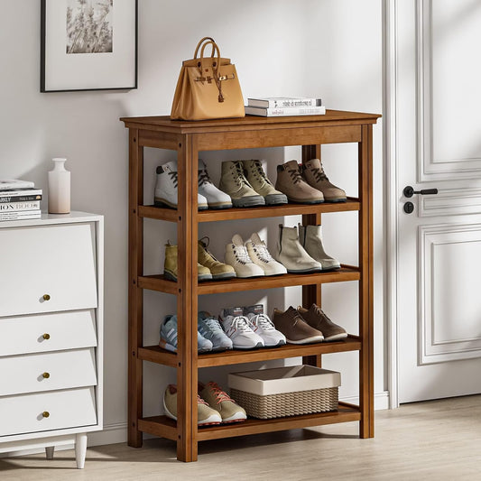 Bamworld 5 Tier Wooden Shoe Rack for Entryway and Hallway