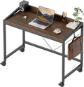 Rolling Computer Desk with Wheels - Compact Walnut Workstation