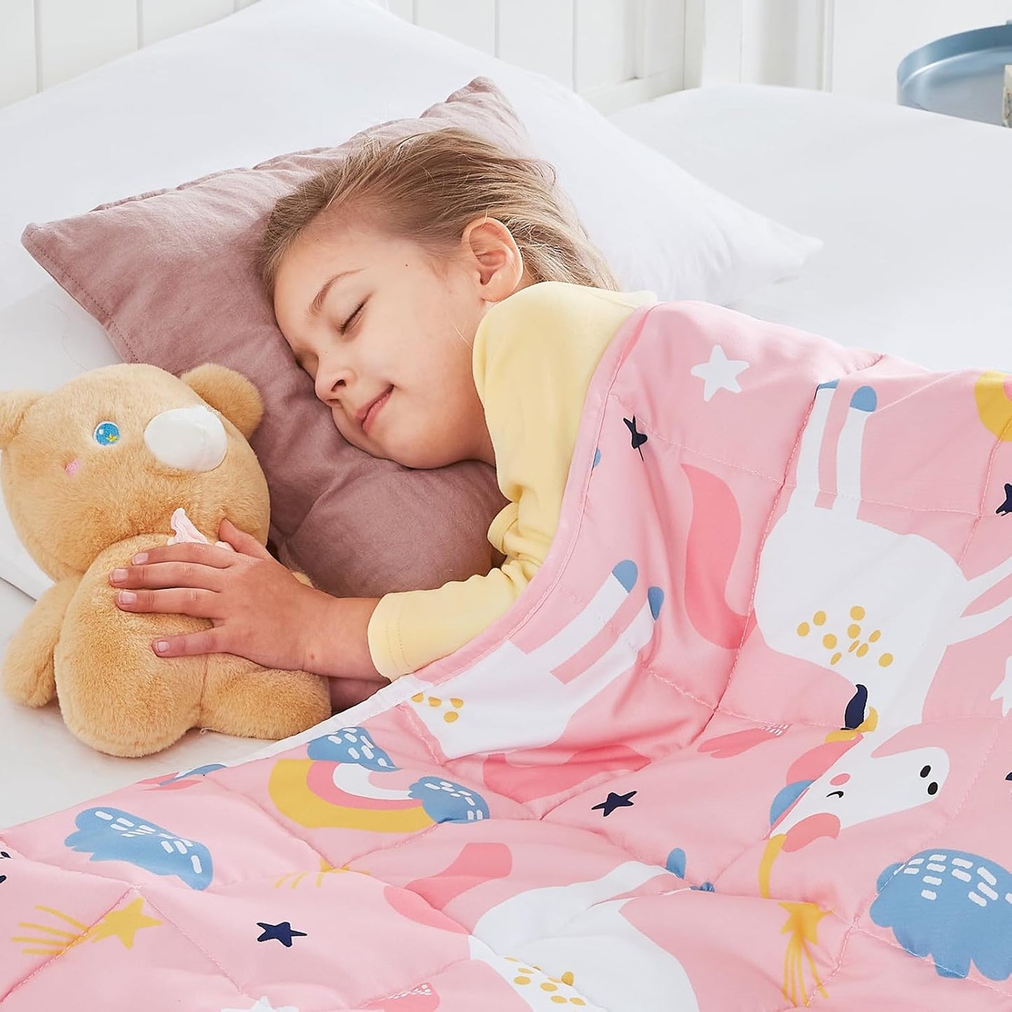 HOSUKKO Weighted Blanket - 10 lbs Pink Unicorn for Comfort