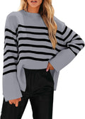Striped Knit Oversized Fall Sweater Women - Cozy Crewneck Pullover
