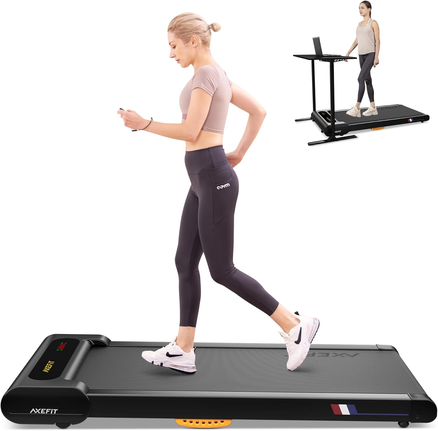 AXEFIT Portable Under Desk Treadmill - Manual Incline for Efficient Home Workouts