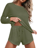 Ekouaer Womens Waffle Knit Pajama Set - Comfortable Lounge Two-Piece