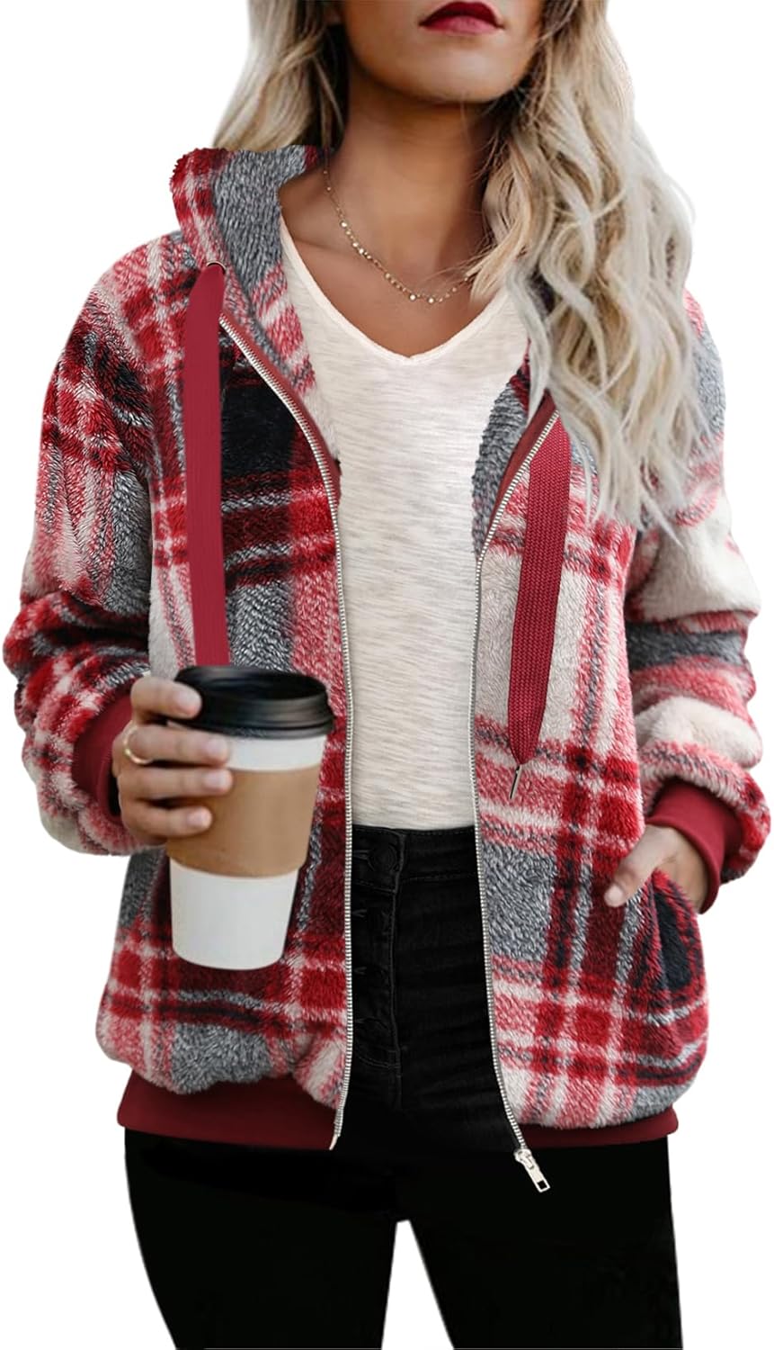 Nirovien Womens Sherpa Jacket Cozy Zip Up Fleece Hoodie
