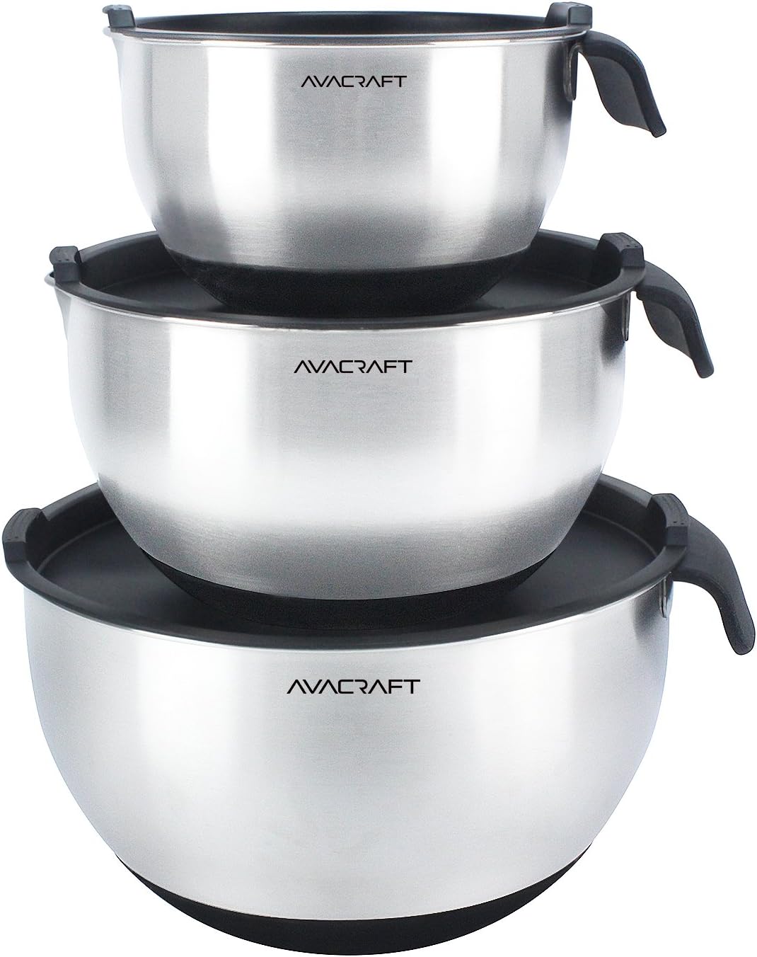 AVACRAFT Stainless Steel Mixing Bowls Set with Lids and Handles
