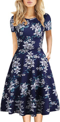 Women's Elegant Knee Length A-Line Floral Dress - Classic Swing