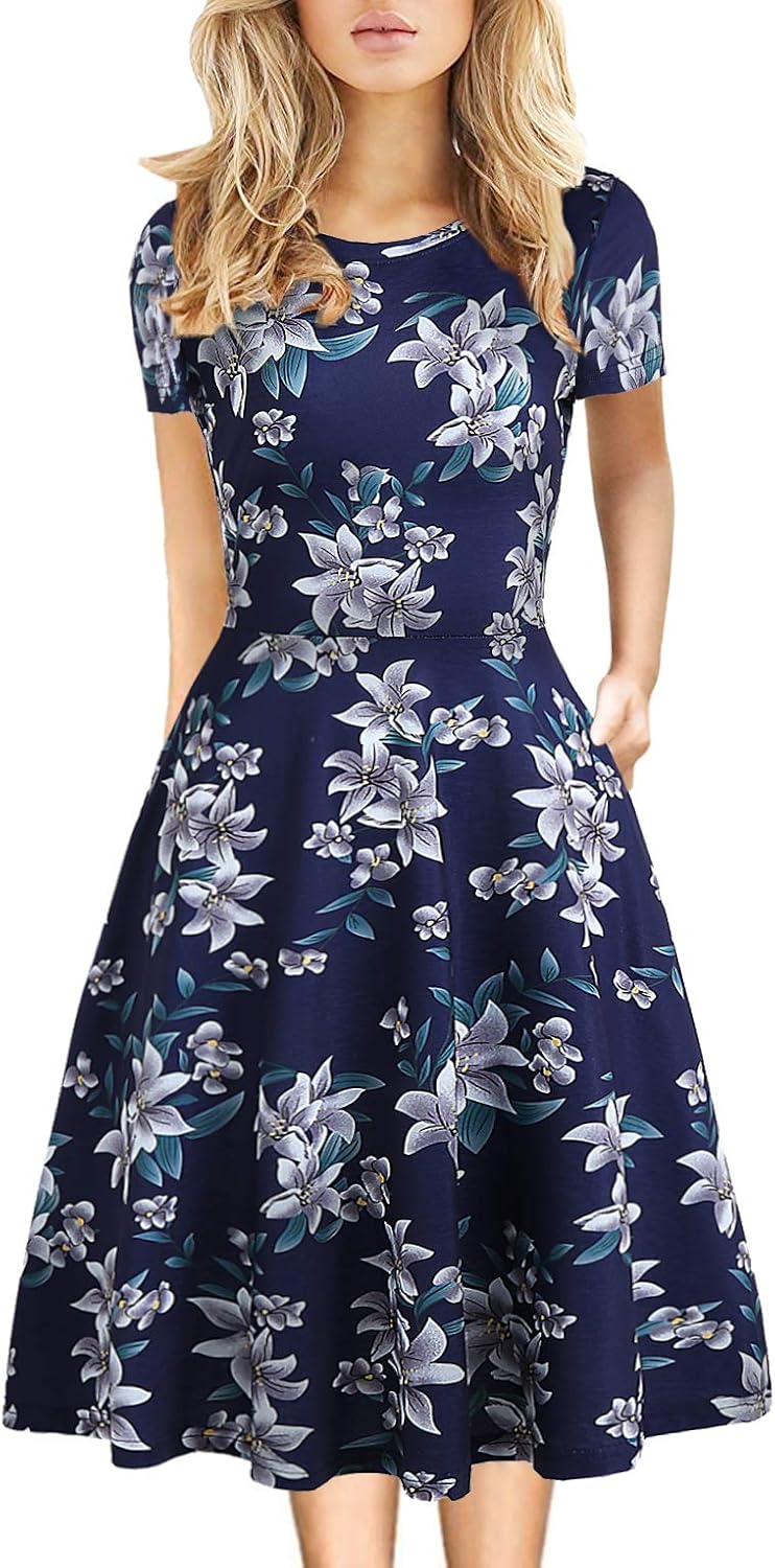 Elegant Knee Length Floral Print Dress for Women - Vintage Style