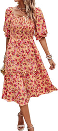 PRETTYGARDEN Women's Summer Puff Sleeve Square Neck Midi (Style RZXL)