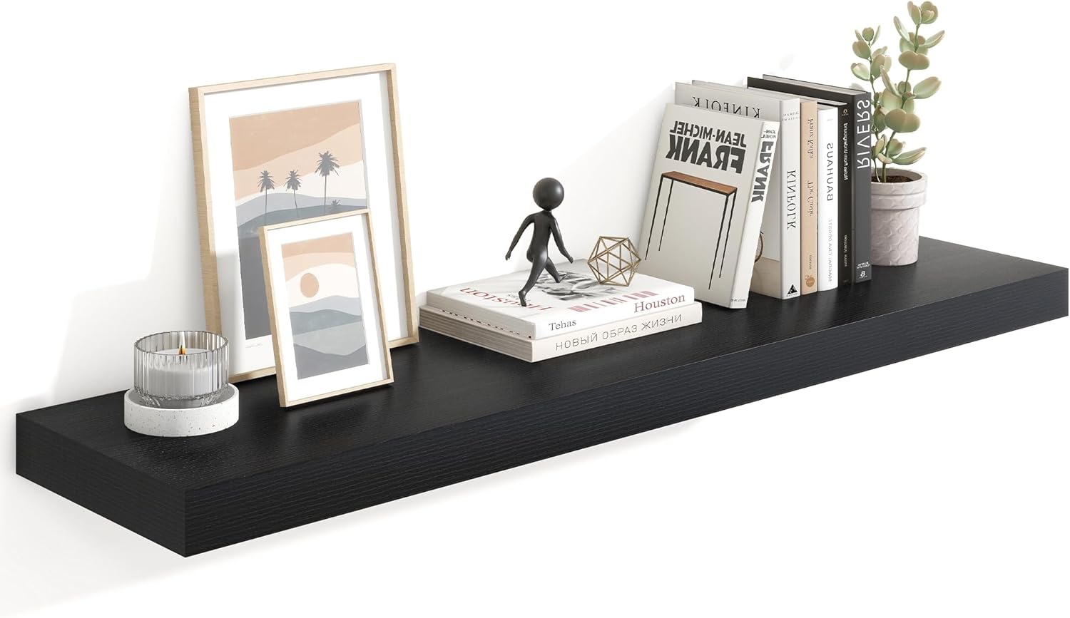 Heimlove 48in Black Floating Shelves for Wall Display & Storage
